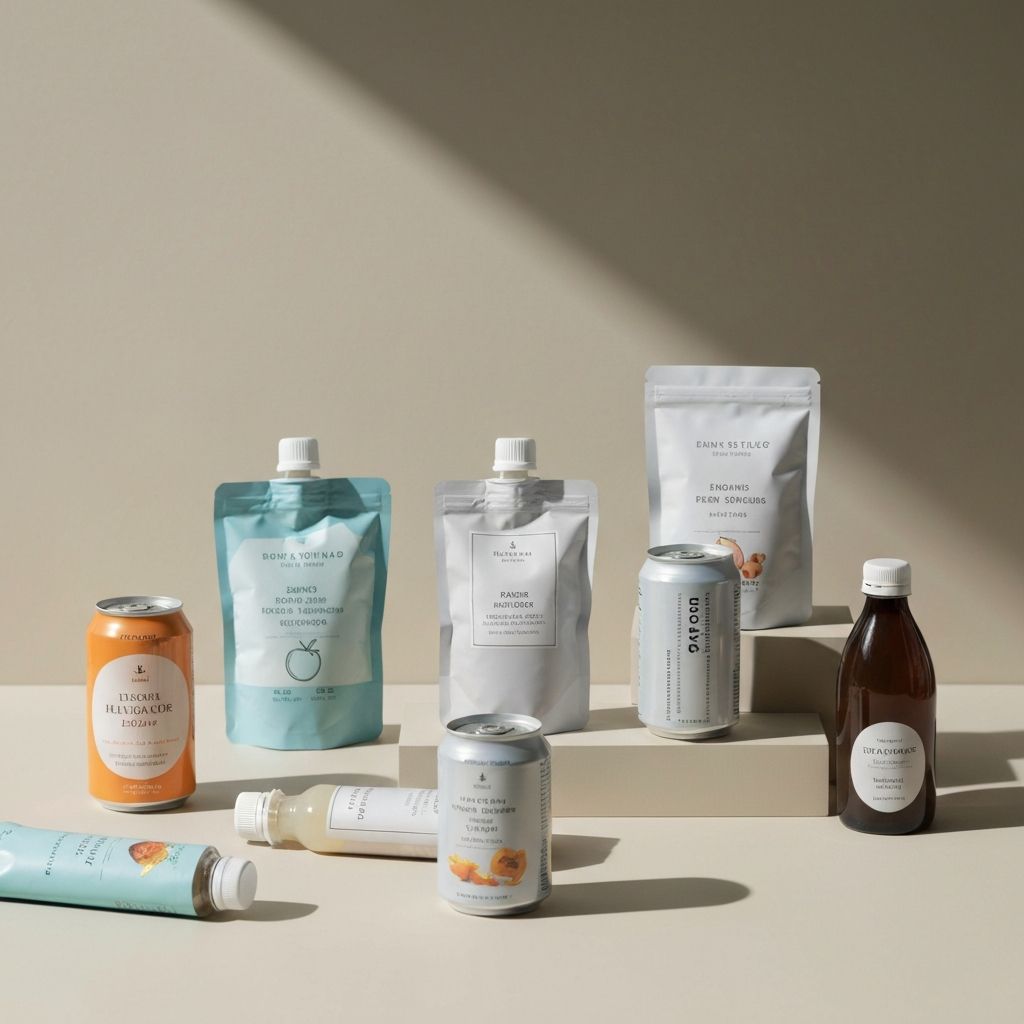 Verschiedene Getränke- und Snack-Verpackungen im Überblick