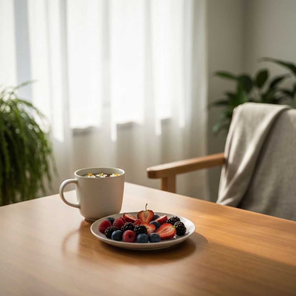 Ruhige Szene mit Getränken und Snacks auf einem Tisch